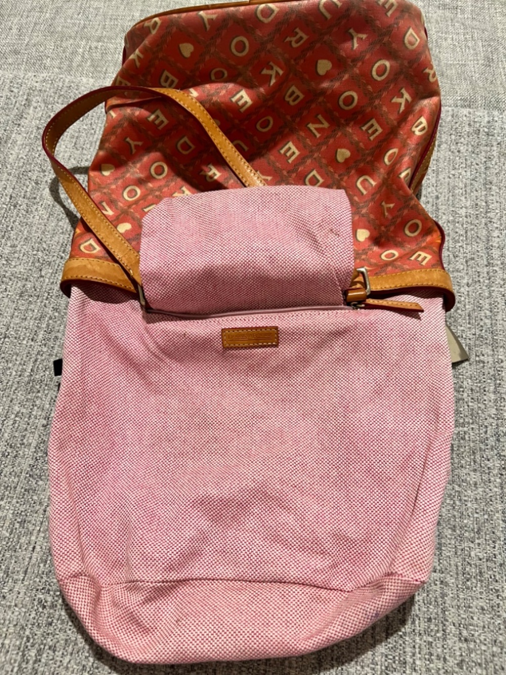 Dooney & Bourke Pink Canvas Heart Logo Tote Bag Leather Trim Anniversary Style - Picture 5 of 16